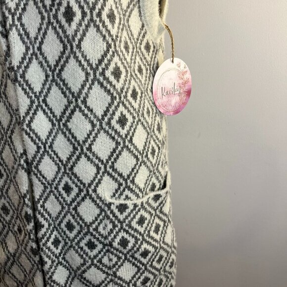 Kaisley Women's White Grey Open Front Sleeveless Cardigan Sweater - Size Small - Picture 4 of 5